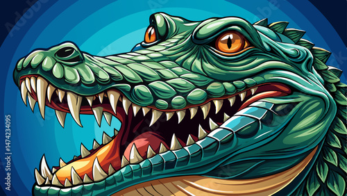  portrait close up American alligator with it's mouth wide open showing dangerous teeth Very beautiful