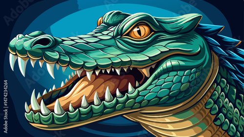  portrait close up American alligator with it's mouth wide open showing dangerous teeth Very beautiful