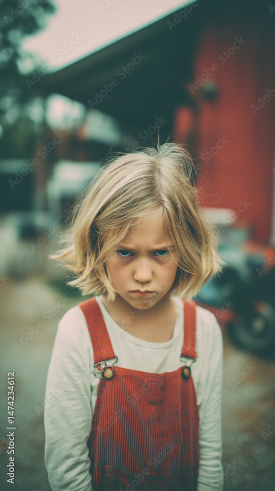 Angry Girl Glaring with Intensity Outdoors Angry Girl Glaring with Intensity Outdoors
