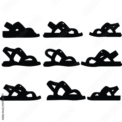 Sandal Silhouette Vector Grid Summer Fashion Footwear Collection