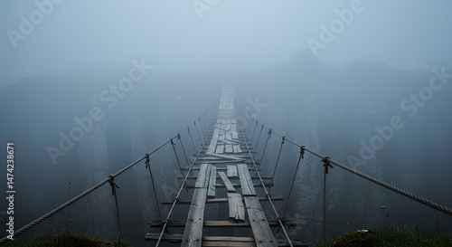 Wallpaper Mural Suspension bridge in heavy fog over abyss Torontodigital.ca