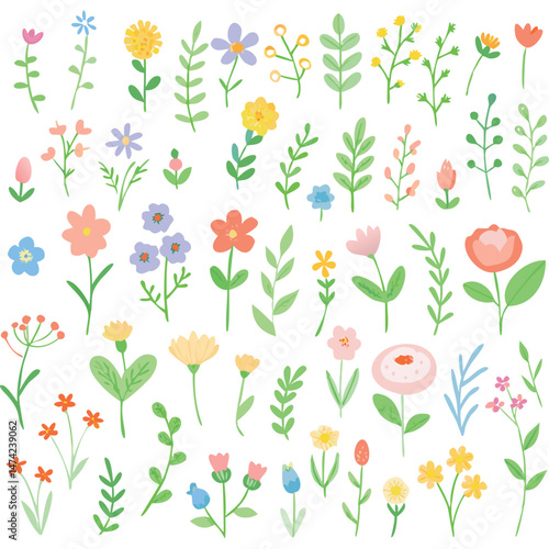 Wallpaper Mural Pastel Floral Hand Drawn Illustration Spring Flowers Pattern Torontodigital.ca