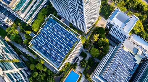 Wallpaper Mural Elevated view of modern urban buildings with rooftop solar panels. Torontodigital.ca