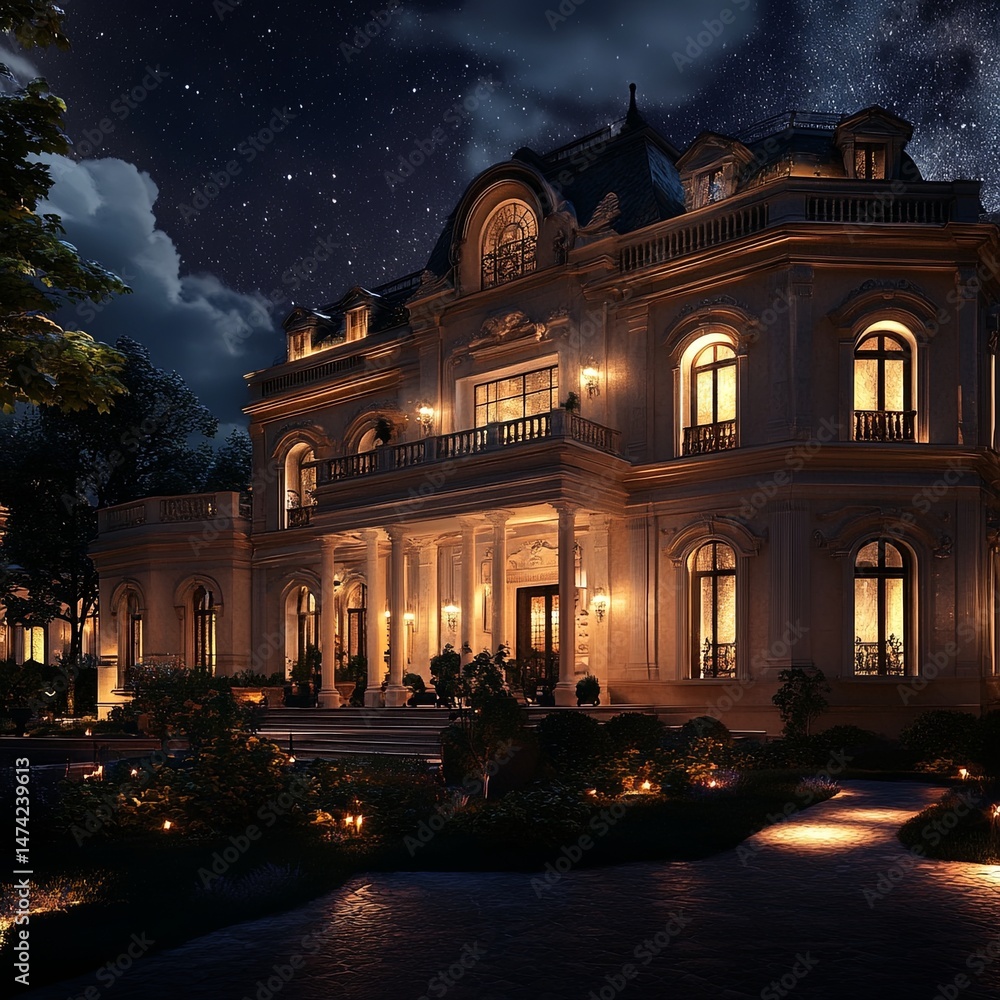 Fototapeta premium mansion with lighting at night