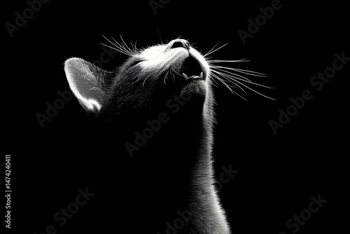 Cat against a black background displaying expressive features during a quiet moment in a cozy indoor setting