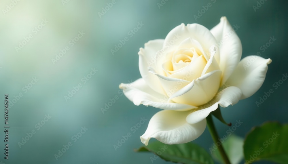 Single white rose, pristine petals, soft light, blossom, white background Single white rose, pristine petals, soft light, blossom, white background