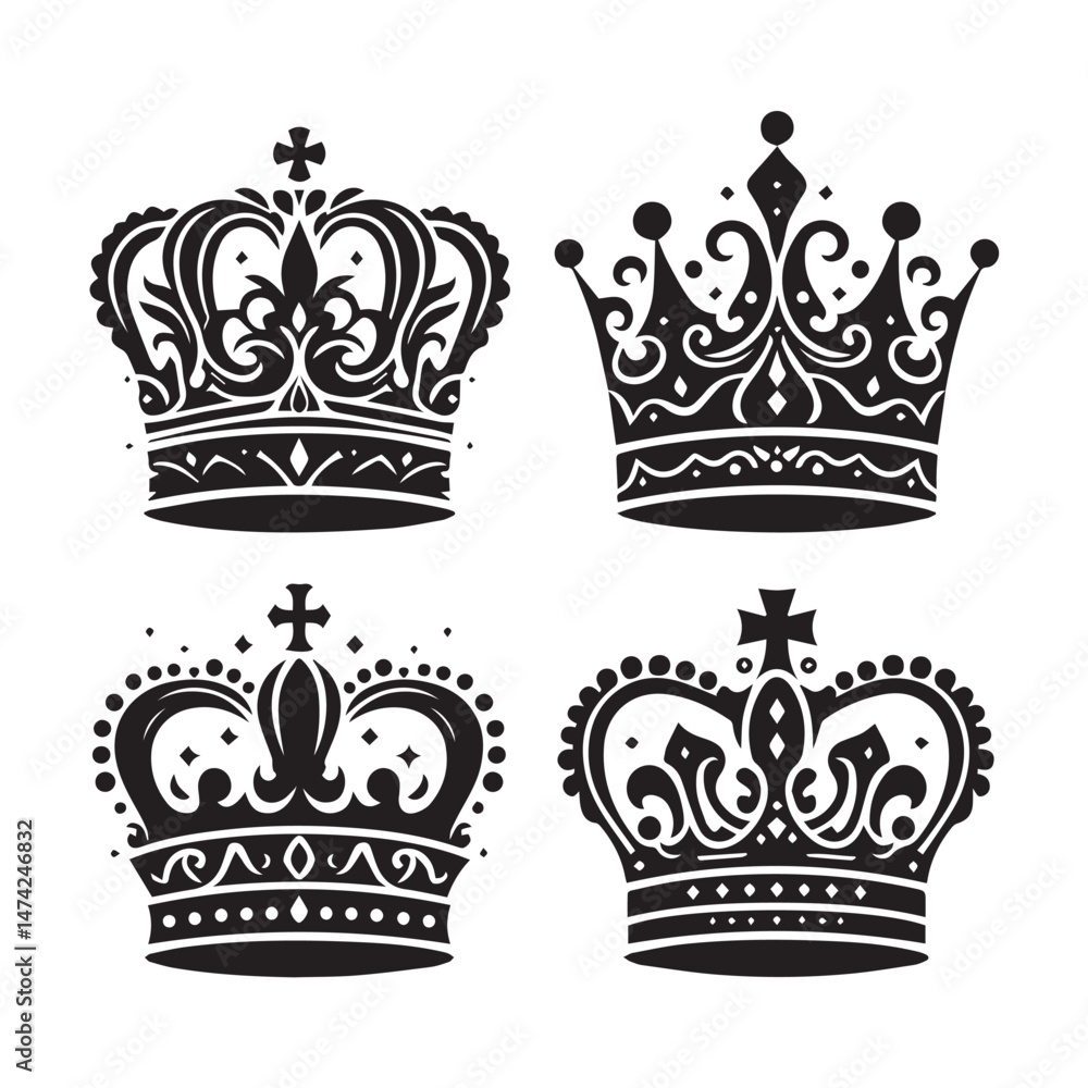 Fototapeta premium Simple Black Crown Icon Set