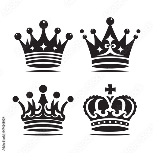 Simple Black Crown Icon Set
