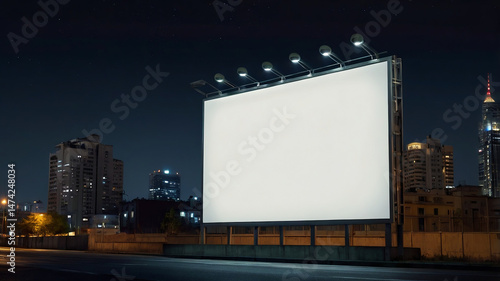 Professional billboard mockup with night illumination. Versatile for brand campaign concepts, OOH advertising and digital signage projects.
