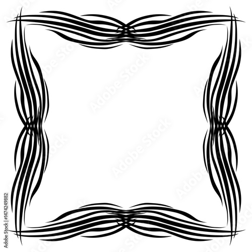 Square frame of wavy lines. Black monochrome ornamental fantasy element. Creative geometry black design element. Square ornament vector illustration.