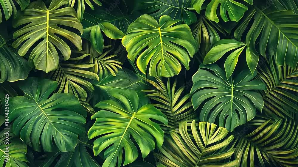 Lush Green Tropical Leaves Creating a Dense Canopy in a Natural Setting Lush Green Tropical Leaves Creating a Dense Canopy in a Natural Setting