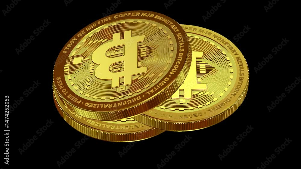 Cryptocurrency, Three Gold Bitcoins in Full Rotation, Alpha Channel, Coin, Exclusive, Looped, Transparent Background, Money, Blockchain
Cryptocurrency, Three Gold Bitcoins in Full Rotation, Alpha Channel, Coin, Exclusive, Looped, Transparent Background, Money, Blockchain