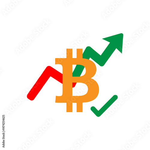 Bitcoin Trend Rise: Depicting a graphical representation of the fluctuating value of bitcoin. This image shows the bitcoin symbol along with the arrows to signify the upward trend.