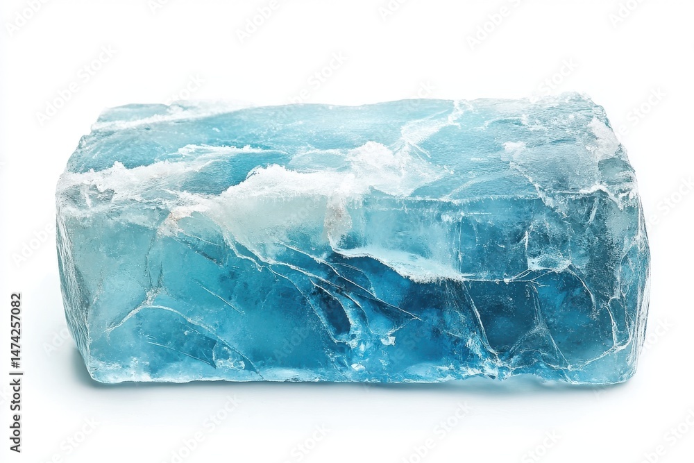 Rough blue ice block with frosty surface and natural cracks isolated on white background showing textured coldness
Rough blue ice block with frosty surface and natural cracks isolated on white background showing textured coldness