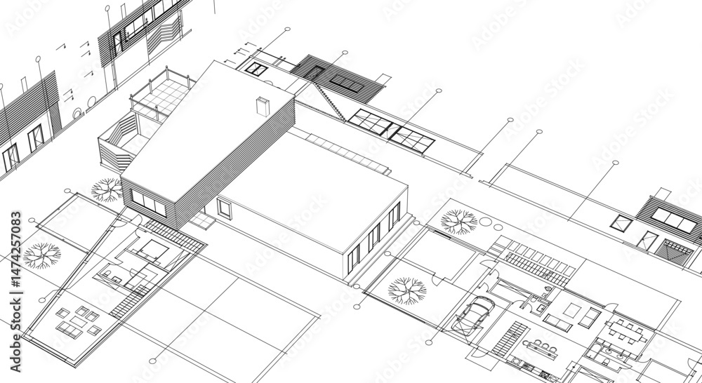 architecture concept sketch housing 3d illustration architecture concept sketch housing 3d illustration