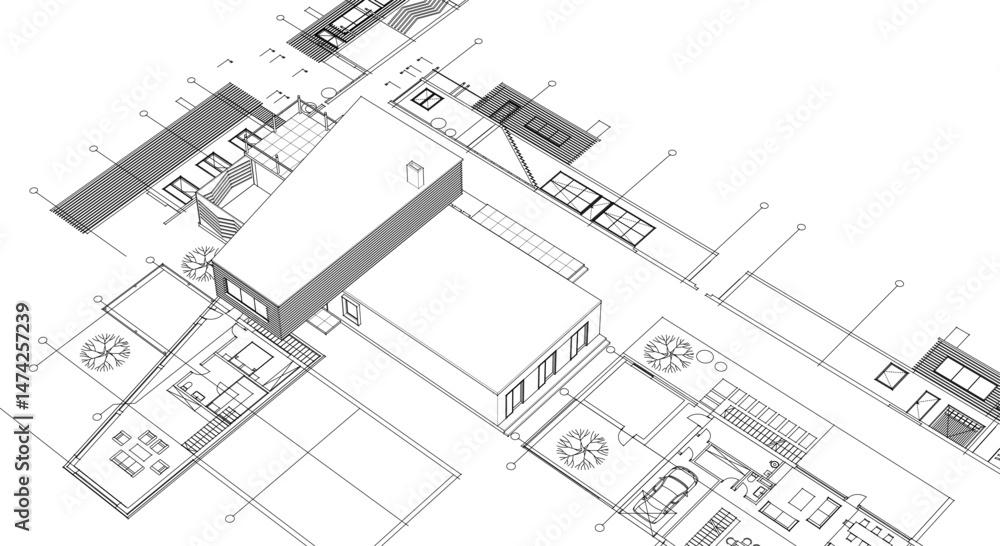 architecture concept sketch housing 3d illustration architecture concept sketch housing 3d illustration
