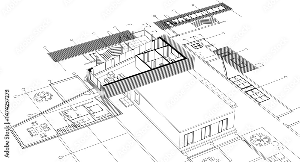 architecture concept sketch housing 3d illustration architecture concept sketch housing 3d illustration