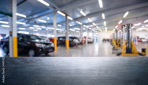 abstract blur car garage automobile interior building hall blurred mechanic service centre auto repair workshop soft defocused blurry car care station background