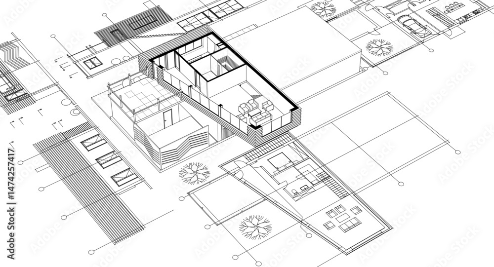 architecture concept sketch housing 3d illustration architecture concept sketch housing 3d illustration