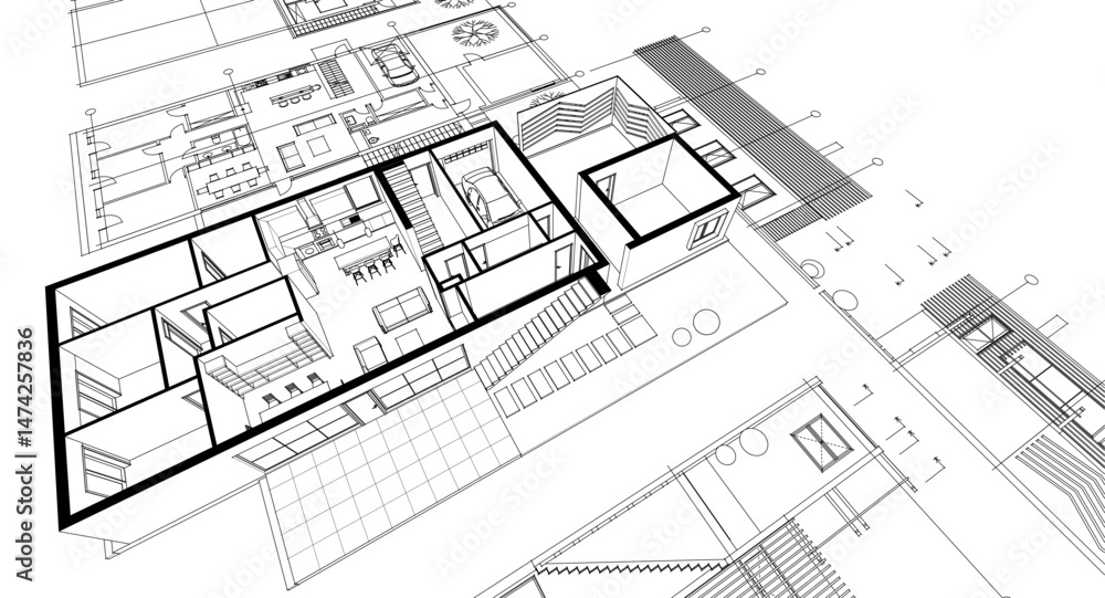 architecture concept sketch housing 3d illustration architecture concept sketch housing 3d illustration