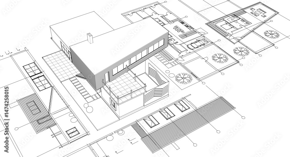 architecture concept sketch housing 3d illustration architecture concept sketch housing 3d illustration