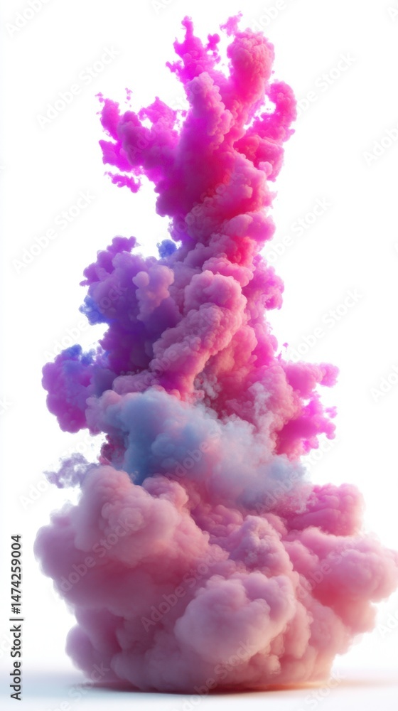 Fototapeta premium Ethereal Pink and Blue Smoke Plume Ascending on White Background, Abstract Art, Studio Shot, Vaporwave Aesthetic