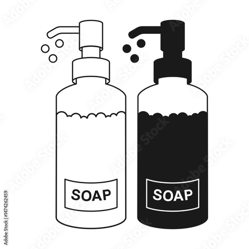Soap Pump Bottle Flat Black and Outline Style Vector. Hygienic Soap Bottle on White Background.