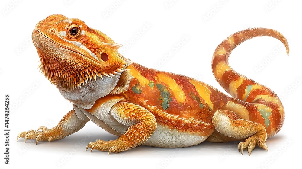 Naklejka premium Vibrant Orange Bearded Dragon Lizard Reptile Pet.