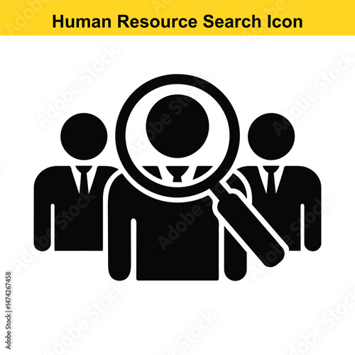 Human Resource Search Icon – Black Silhouette Recruitment Vector Symbol