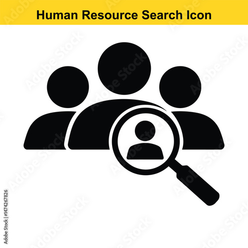 Human Resource Search Icon – Black Silhouette Recruitment Vector Symbol