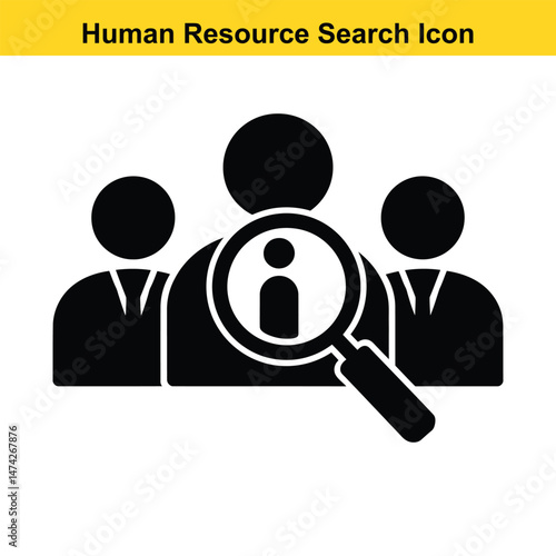 Human Resource Search Icon – Black Silhouette Recruitment Vector Symbol
