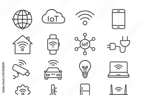 Virtual reality outline pictograms showcasing digital interaction and immersive experiences