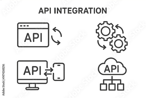 Vector illustration depicting software testing elements including laptops, checklists, and bug icons arranged in a grid pattern