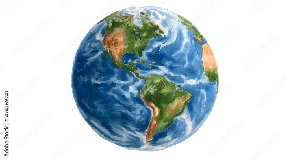 Fototapeta premium Watercolor Earth Globe Global View with Eco Friendly Art.