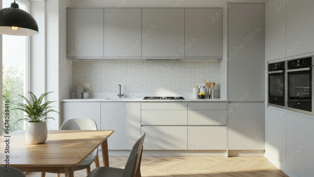 Fototapeta premium Modern kitchen interior with light, furniture