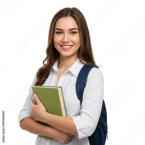 Young student with book isolated on transparent background