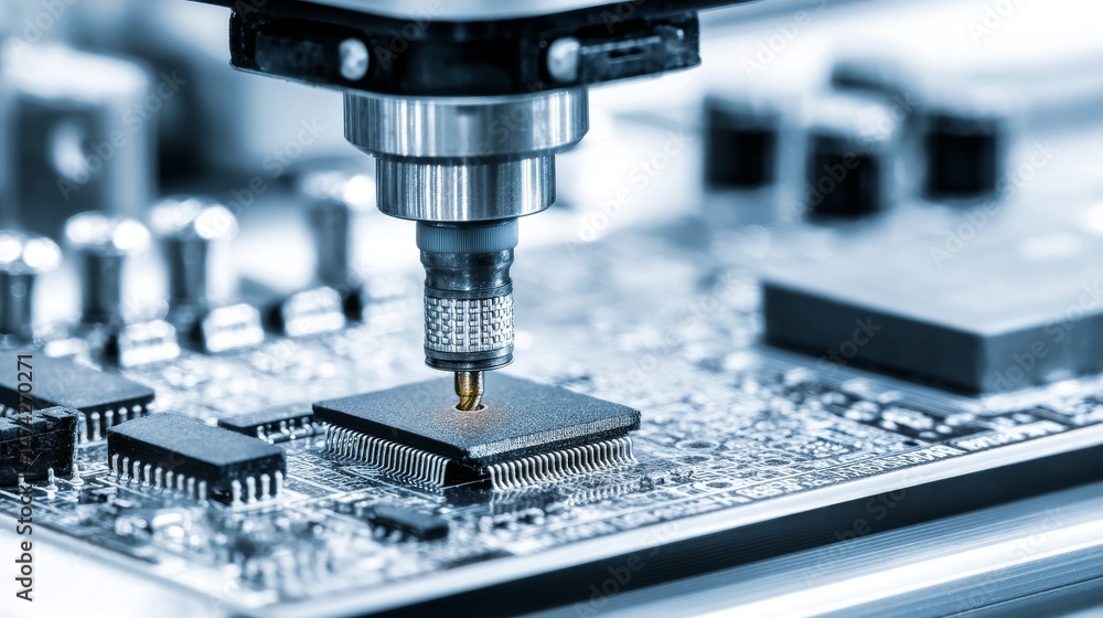 The manufacturing of electronic products involves the use of automated technology, including robotic machinery and equipment, to test the quality of printed circuit boards through methods like the The manufacturing of electronic products involves the use of automated technology, including robotic machinery and equipment, to test the quality of printed circuit boards through methods like the