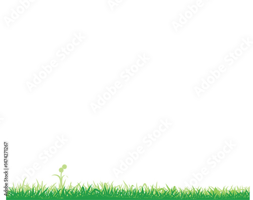 Green grass border set on transparent background. Template for summer cards. Vector Illustration