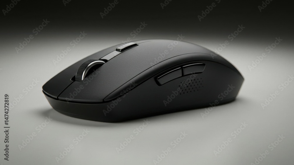 Sleek black wireless computer mouse, studio shot Sleek black wireless computer mouse, studio shot