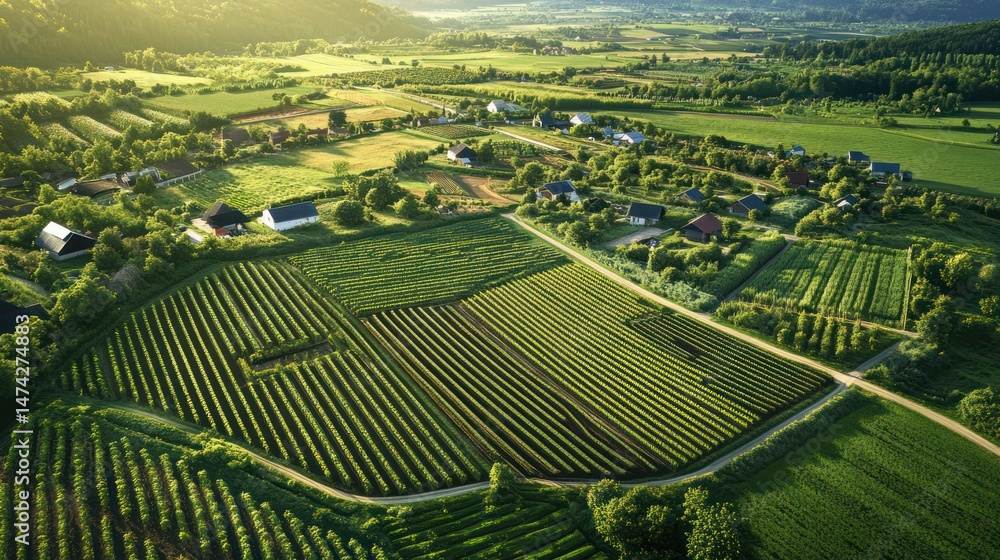 Fototapeta premium Visual of agricultural innovation linking precision farming, smart irrigation, and GMO bio technologies.