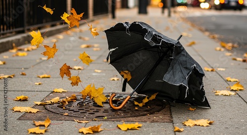 Wallpaper Mural Broken Umbrella and Falling Leaves on Street Torontodigital.ca