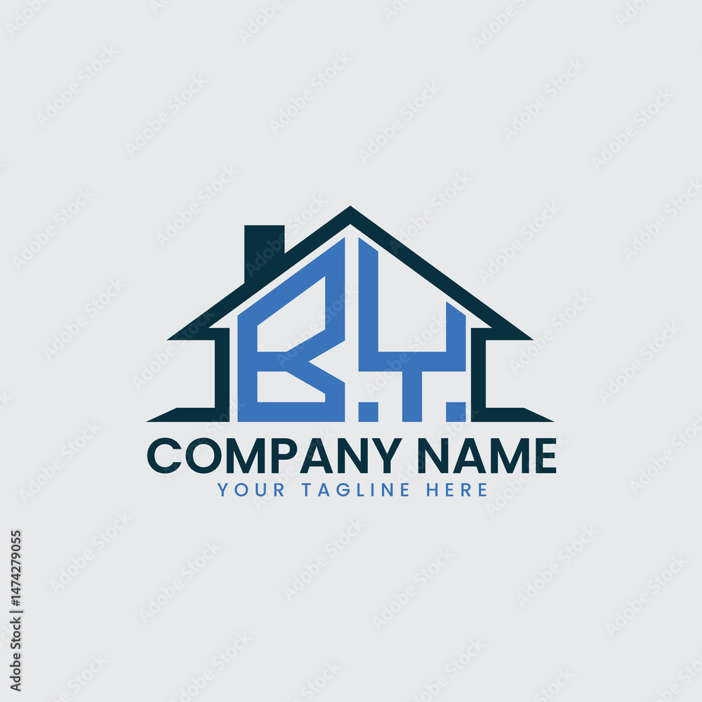 Fototapeta premium Modern Real Estate Logo with House Roof Icon and Custom Letter Monograms