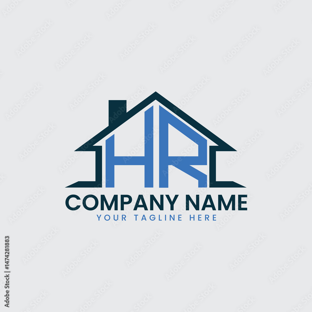 Fototapeta premium Modern Real Estate Logo with House Roof Icon and Custom Letter Monograms