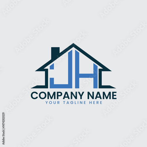 Modern Real Estate Logo with House Roof Icon and Custom Letter Monograms photo