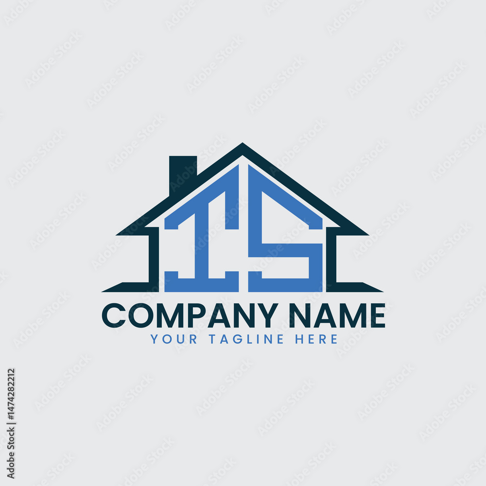 Fototapeta premium Modern Real Estate Logo with House Roof Icon and Custom Letter Monograms