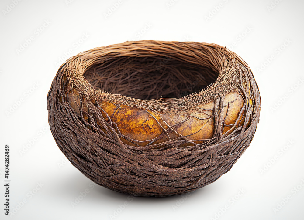 detailed bird nest isolated on white background showcasing intricate natural weaving and earthy organic textures