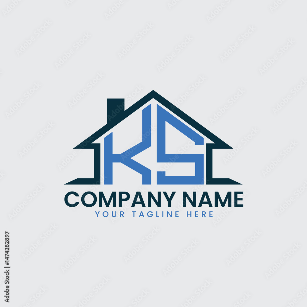 Fototapeta premium Modern Real Estate Logo with House Roof Icon and Custom Letter Monograms
