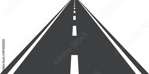 straight asphalt road going to the distance on transparent background