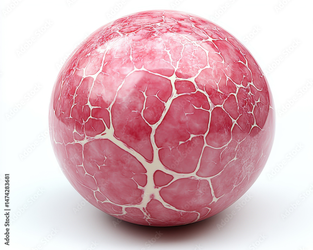 Sphere with Vascular Texture Isolated on White Background Illustrating Biological Structures and Patterns
