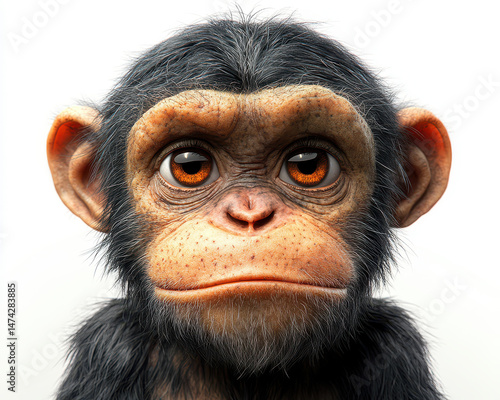 Obraz na płótnie Portrait of a Young Chimpanzee with Expressive Eyes on a White Background w salonie